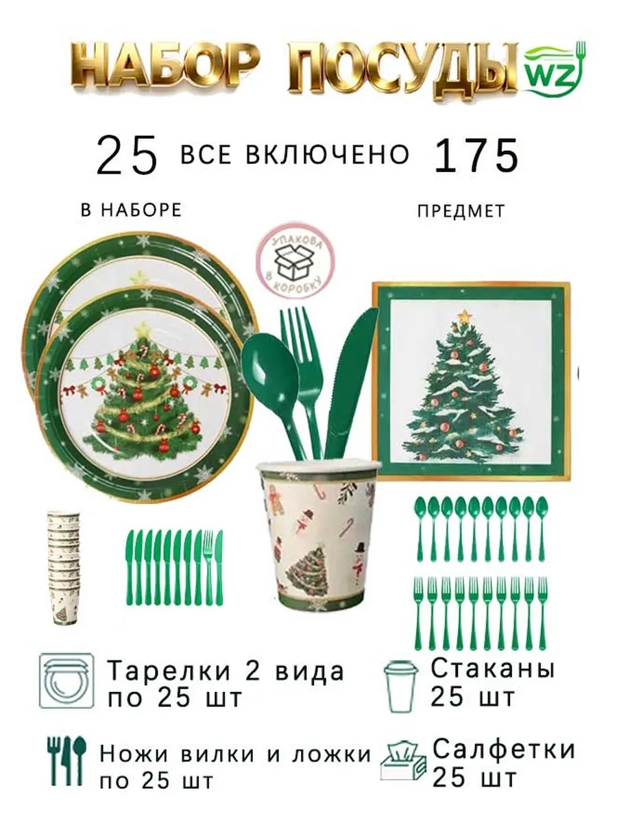 Одноразовая посуда для праздника набор на 25 персон