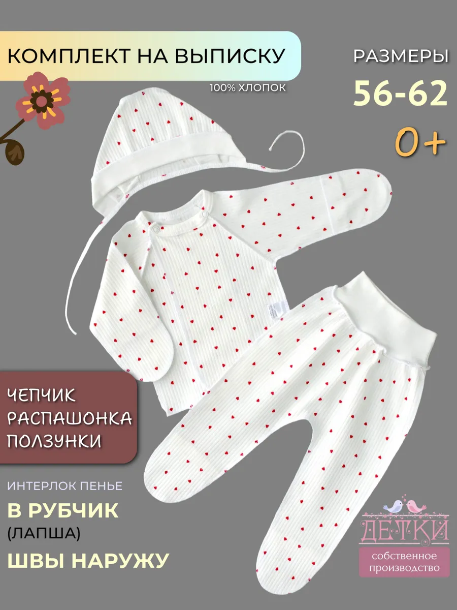 Комплект на выписку лето, распашонка ползунки и чепчик