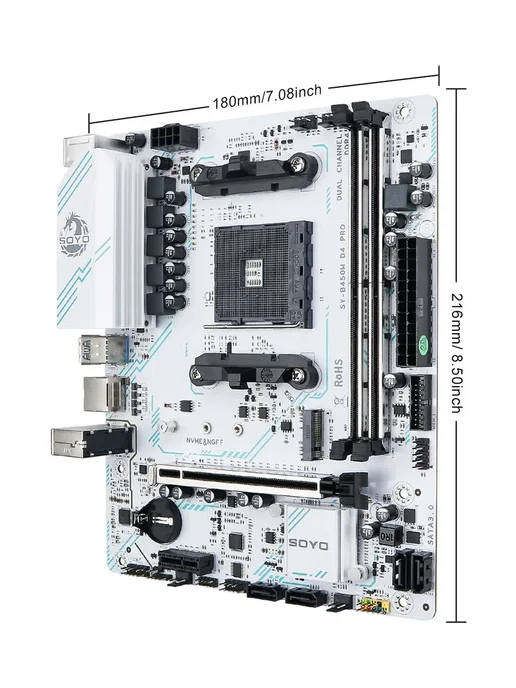 SOYO Материнская плата B450M AM4 DDR4 M-ATX M.2 NVME, белый, фото 3