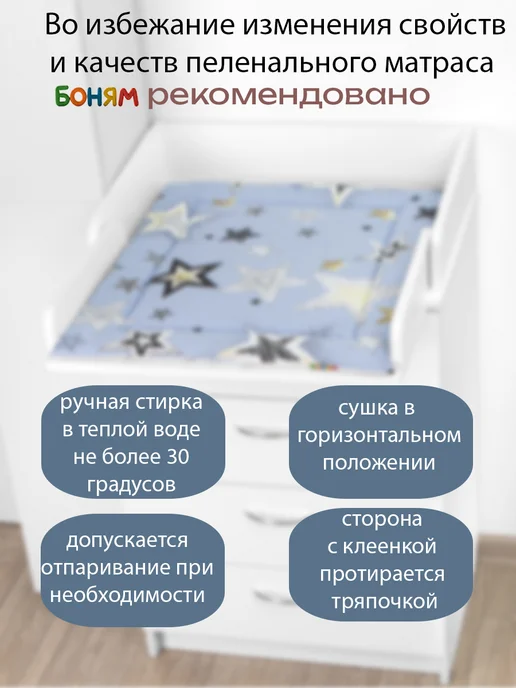 БОНЯМ Матрас пеленальный двухсторонний для комода 53-64 см, синий, фото 4
