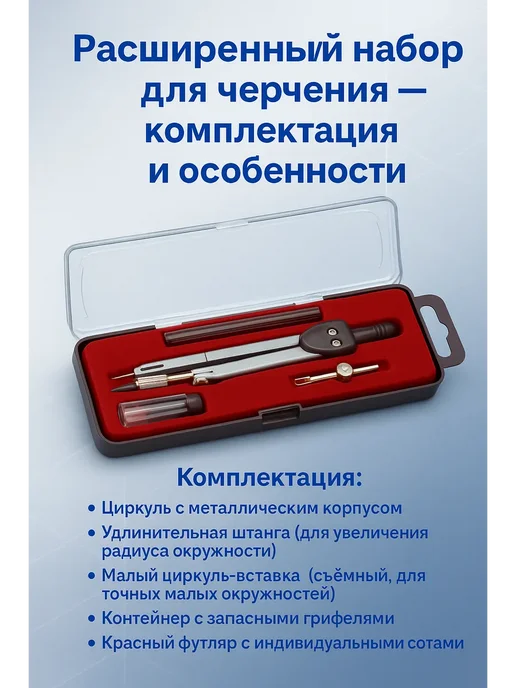 КЕВО1 Расширенный металлический набор для черчения с футляром, серый, фото 2