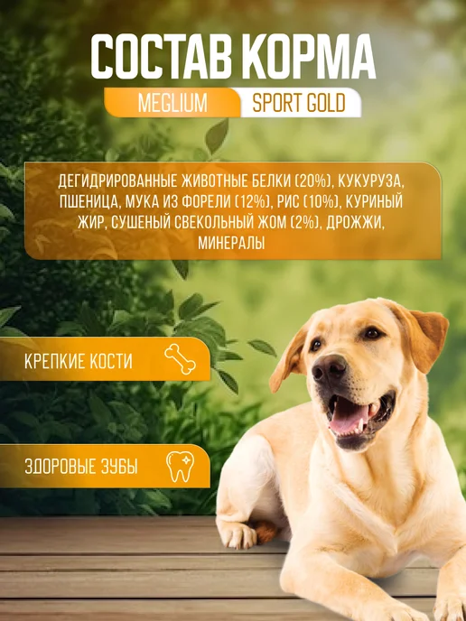 Сухой корм MEGLIUM Активных Spo… для собак, взрослые, крупные, средние, 14 кг, фото 2