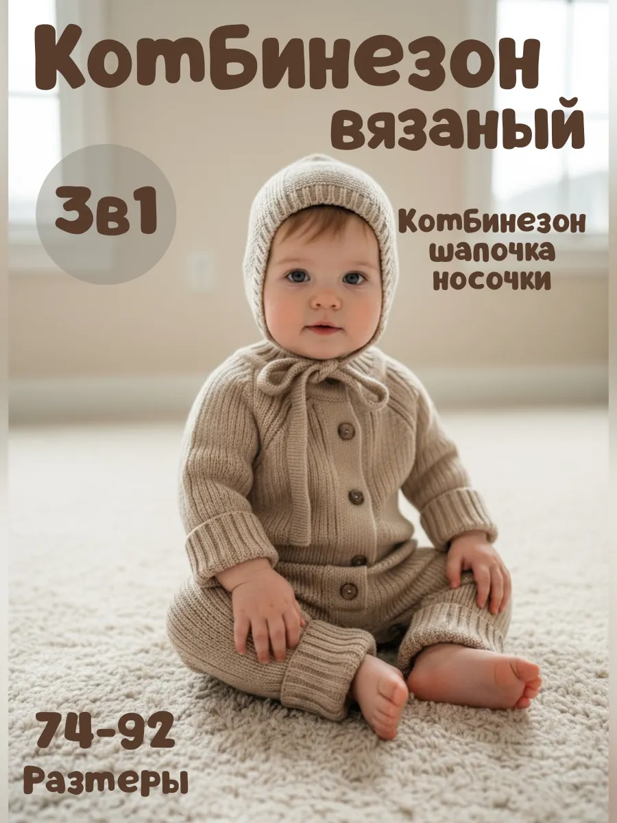 Вязаный комбинезон для новорожденных комплект