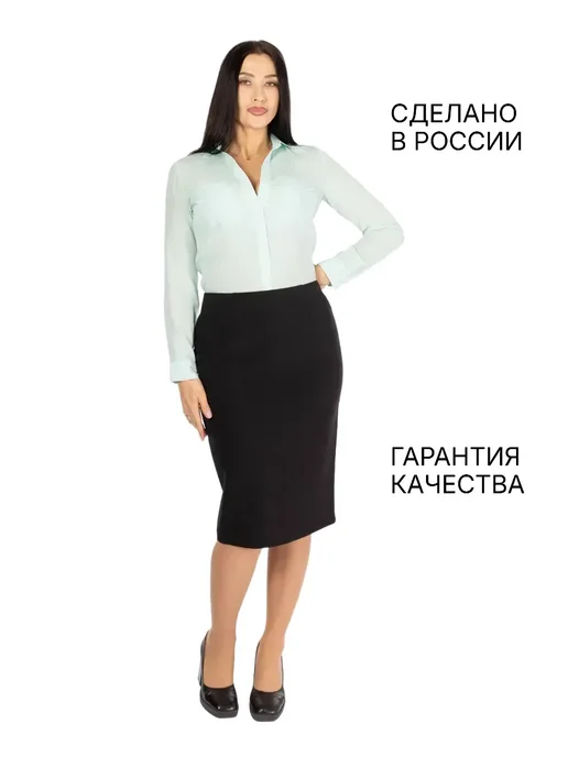 Краски сезона Юбка ткань жатка классическая миди на резинке черная, черный, фото 3