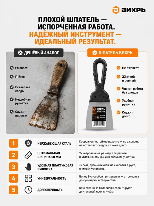 Шпатель строительный для герметика и затирки — фото 2
