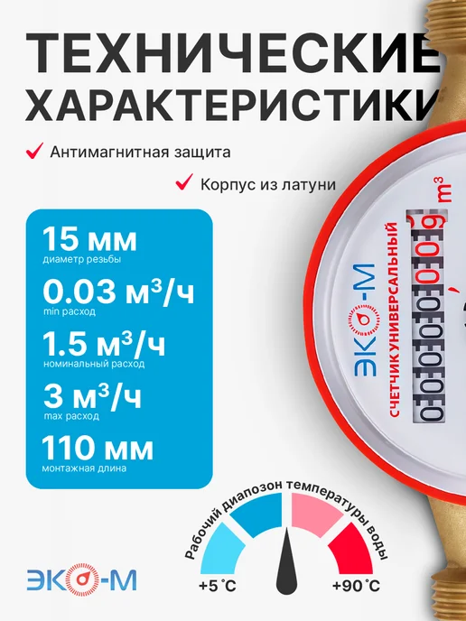 ЭКОМЕРА Набор из 4 счетчиков универсальных ЭКОМЕРА-15 с КМЧ, белый, фото 2