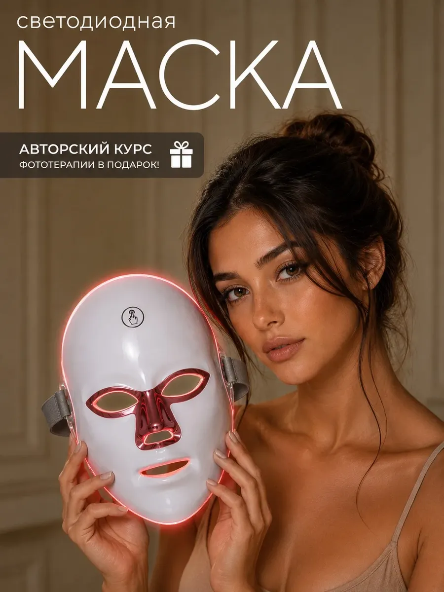 Светодиодная маска для лица белая с розовым золотом