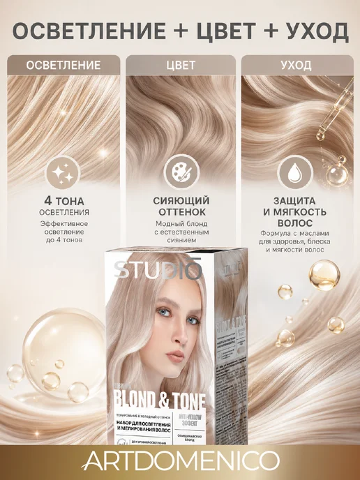 Studio Professional Студио Профешнл BLOND&TONE набор для мелирования волос Сканд…, 185 мл, фото 2