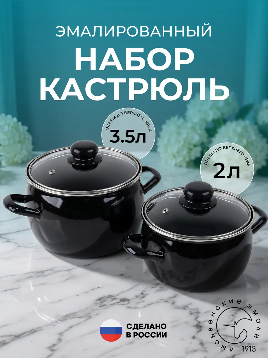 Набор эмалированных кастрюль с крышками