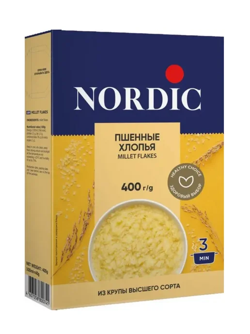 NORDIC Хлопья пшенные 3 шт по 400 г, 3 шт, 400 г, фото 3