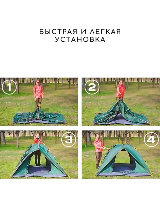 GOODSTORAGE Палатка туристическая четырехместная 2073, зеленый, фото 3