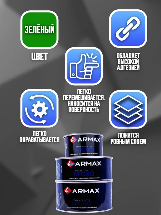 ARMAX Шпатлевка с микростекловолокном 0.85 кг, автомобильная, 850 г, фото 2