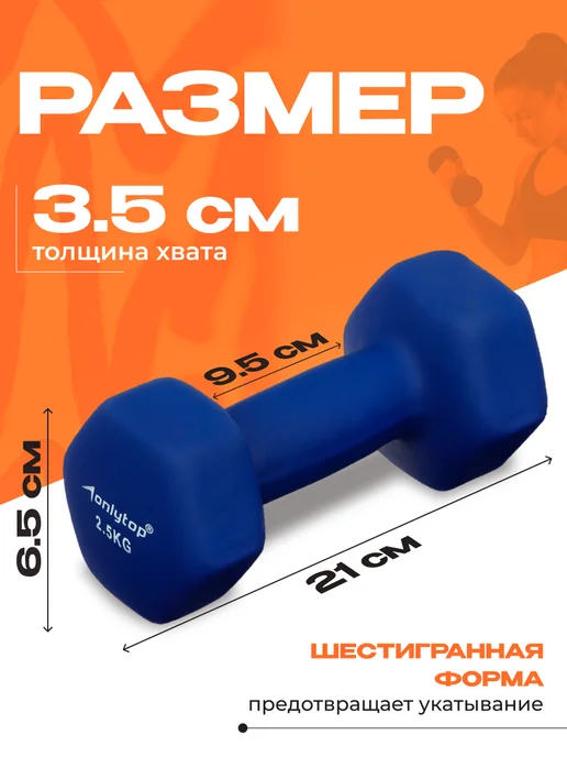 onlytop Гантель для спорта и фитнеса неопреновая, 0,5 кг, 2,5 кг, фото 2