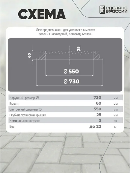 База ЛТМ Люк канализационный 730*60мм, зеленый, зеленый, фото 3