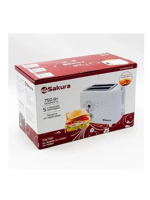 SAKURA Тостер электрический кухонный SA-7608W 750 Вт, 750 Вт, фото 3