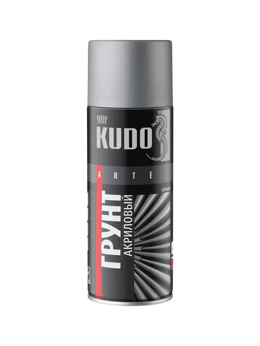 KUDO Грунт акриловый черный. Грунтовка в баллончике, серый
