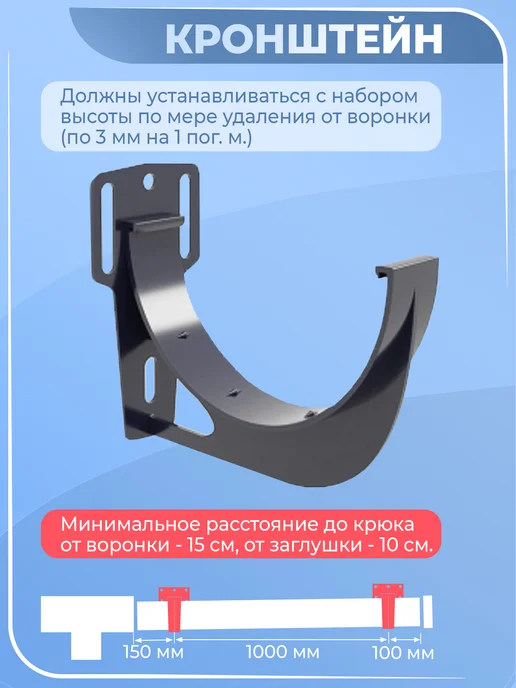 Grand Line Кронштейн водостока графит крюк желоба 20 шт, 20 шт, фото 2