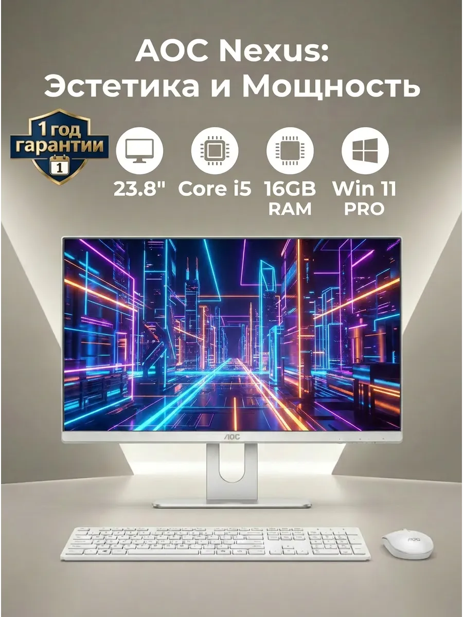 Моноблок 23.8" i5-7500 16 ГБ 512 ГБ SSD Wi‑Fi 5 Windows 11 Pro