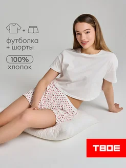 Пижама с футболкой и шортами в сердечко
