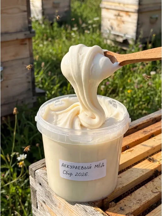Мед натуральный Аккураевый, Мёд суфле, в упаковке 600 г, фото 6