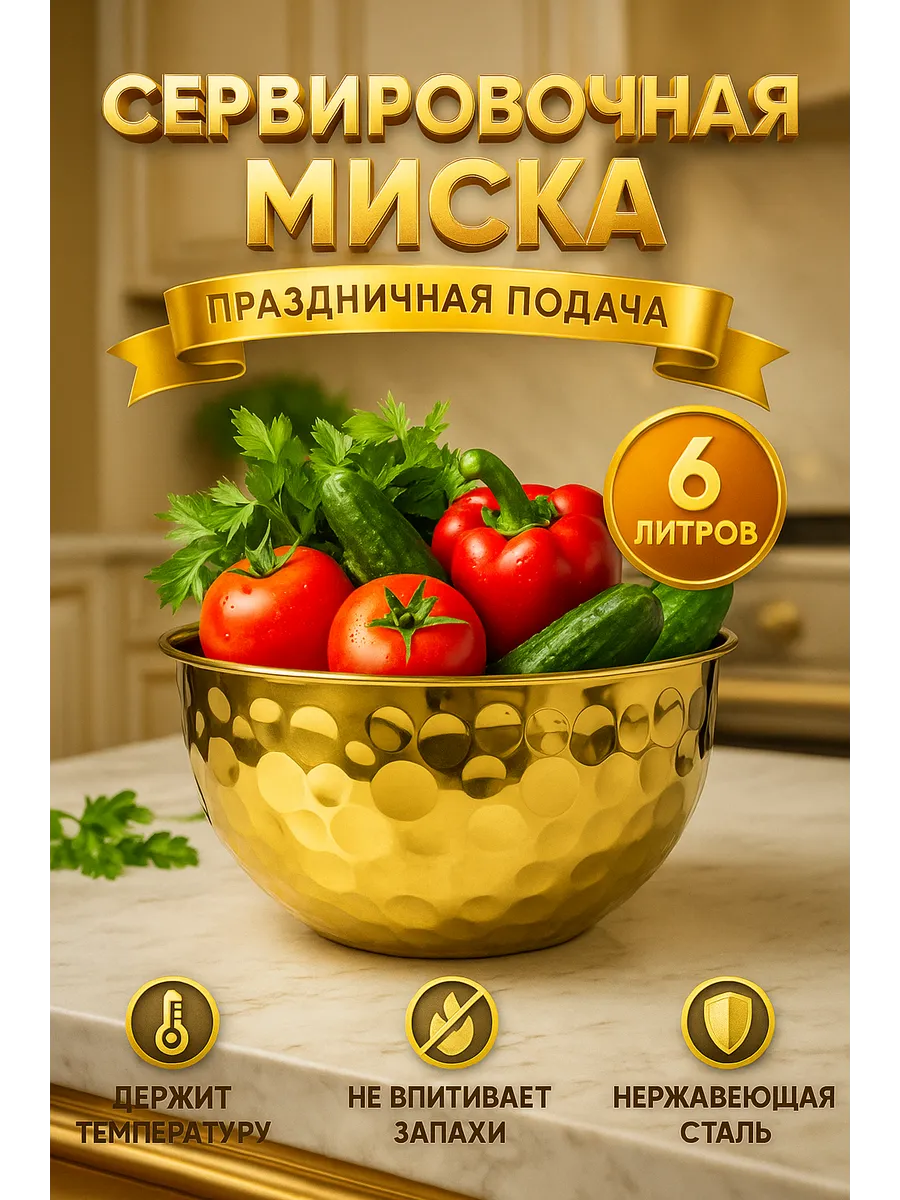 Сервировочная кастрюля золотая посуда универсальная