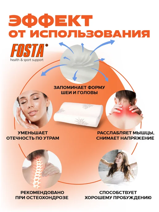 FOSTA Подушка ортопедическая для сна с эффектом памяти, белый, фото 2