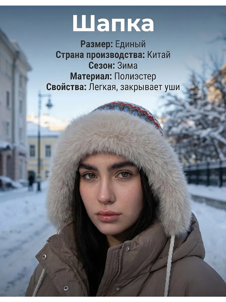Женская зимняя меховая шапка с наушниками