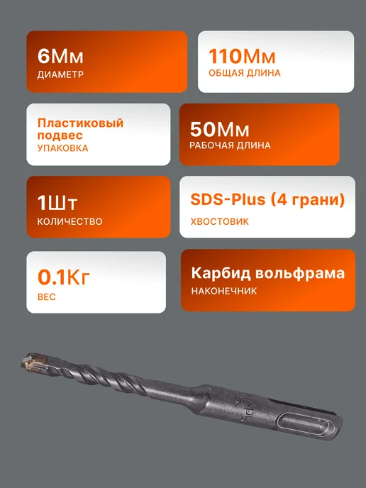 Бур по бетону 6 мм — фото 2
