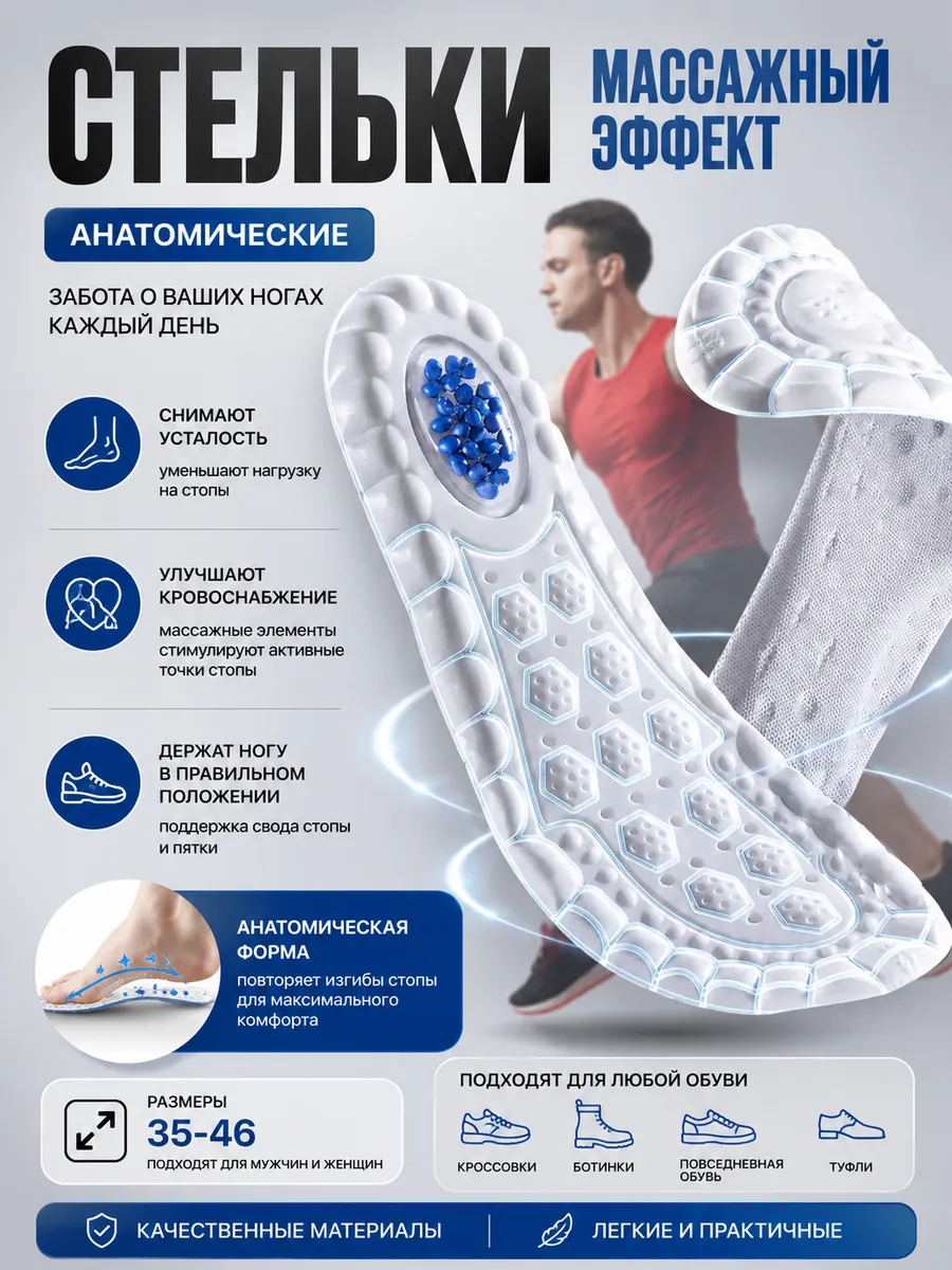 Стельки спортивные полиуретановые для обуви и фитнеса