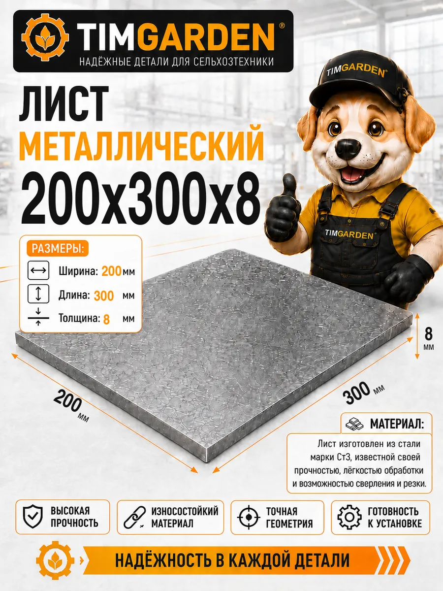 Лист металлический 200х300х8 мм