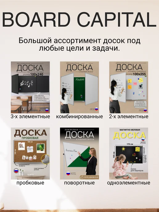 BOARD-CAPITAL Магнитно-маркерная доска 75х200 в ЧЁРНОМ профиле, 100x240, фото 5