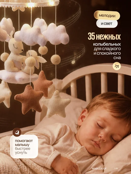WHOLLAJOY Мобиль в кроватку для новорожденных, белый, фото 2
