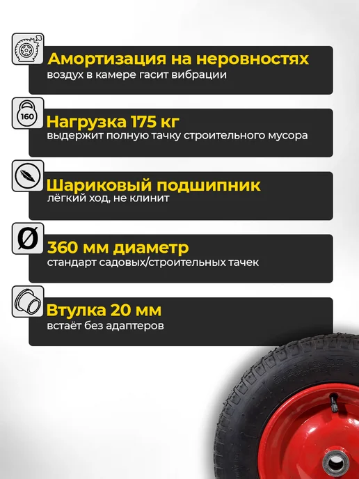 Колесо для тачки садовой, в упаковке 1,9 кг, фото 4