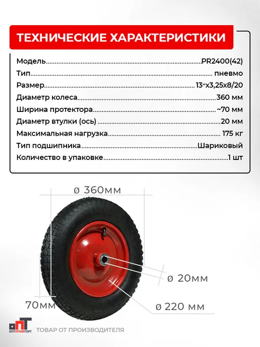 Колесо для тачки садовой, в упаковке 1,9 кг, фото 5