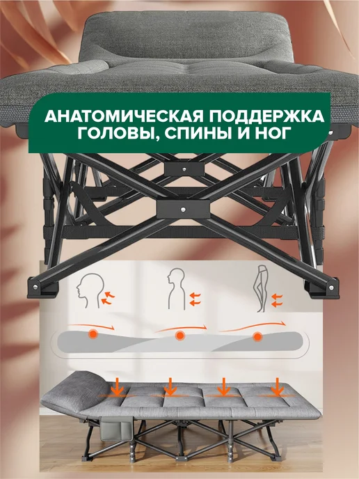 Раскладушка Взрослая с подушкой и чехлом - 190 х 70см, 190x70 см, фото 4