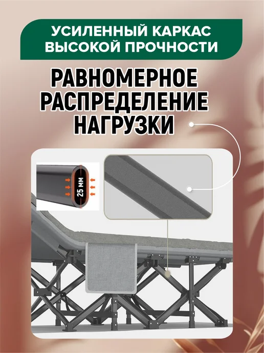 Раскладушка Взрослая с подушкой и чехлом - 190 х 70см, 190x70 см, фото 6