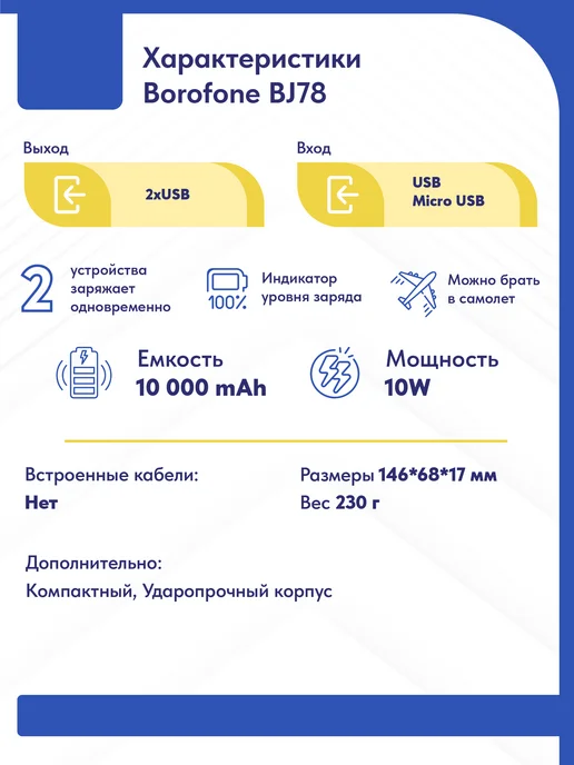 HOCO Внешний аккумулятор 10000 mAh. Повербанк, 10000 мАч, фото 3