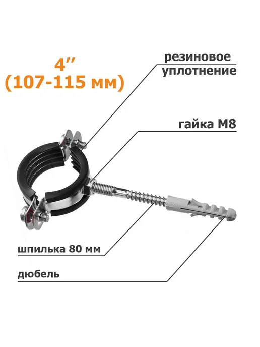 DELRUS хомут сантехнический 4 дюйма (107-115мм) для труб, к-т 2 шт, 2 шт, фото 2