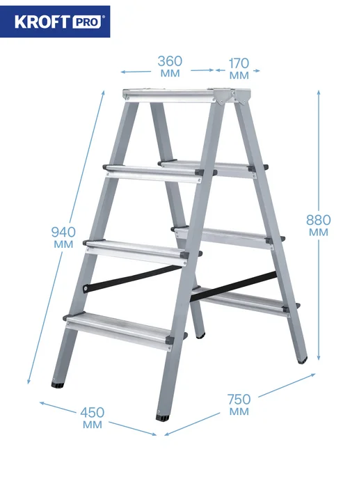 KROFT Стремянка двухсторонняя 2x4, 2x4, фото 2