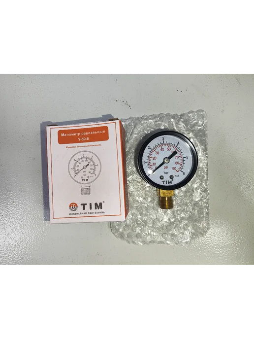 Манометр радиальный TIM, корпус 50 мм, диапазон 0-6 бар, подключение 1/4 Y-50-6, 1 4 6 бар, фото 2