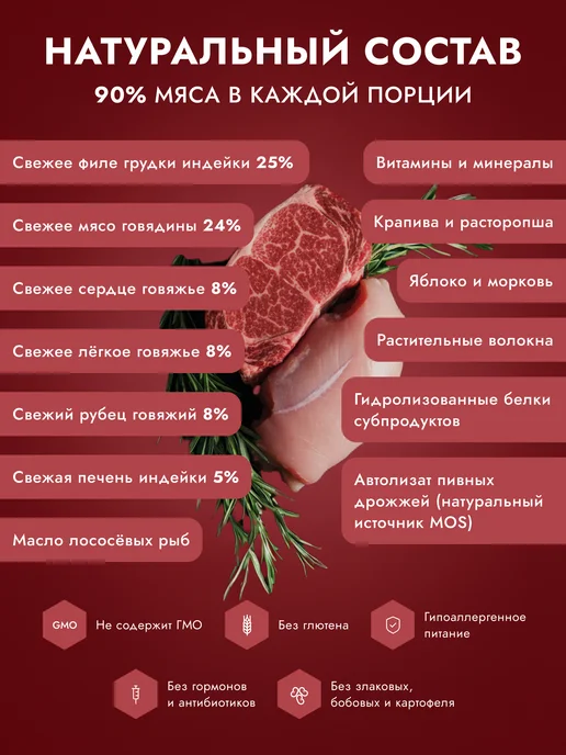 Сухой корм Great Meal для собак, говядина, индейка, 1 кг, фото 2