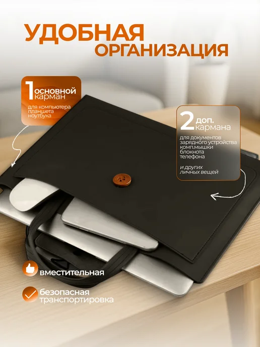 чехол сумка для ноутбука папка для документов, черный, фото 2