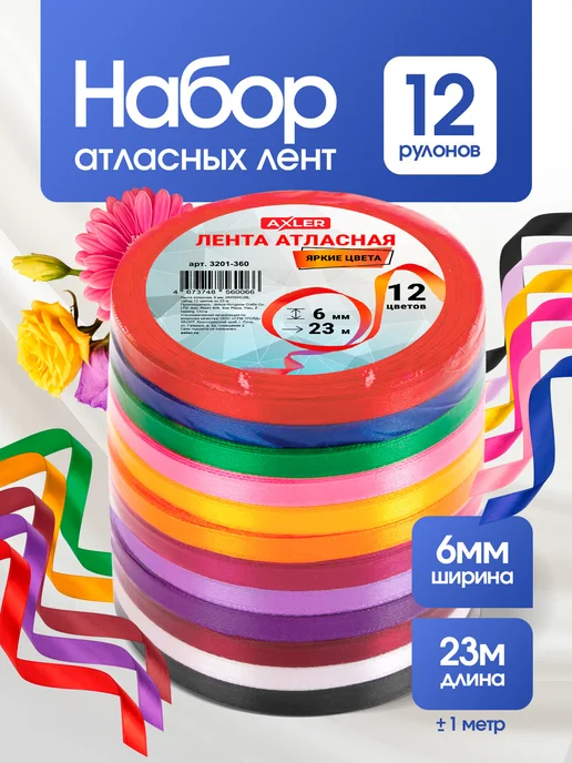 AXLER Ленты атласные тонкие набор 6 мм для рукоделия и подарков, синий