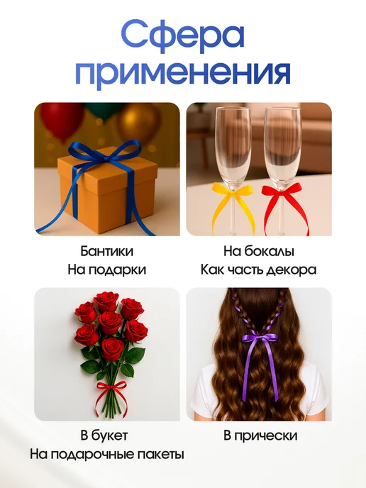 AXLER Ленты атласные тонкие набор 6 мм для рукоделия и подарков, синий, фото 6