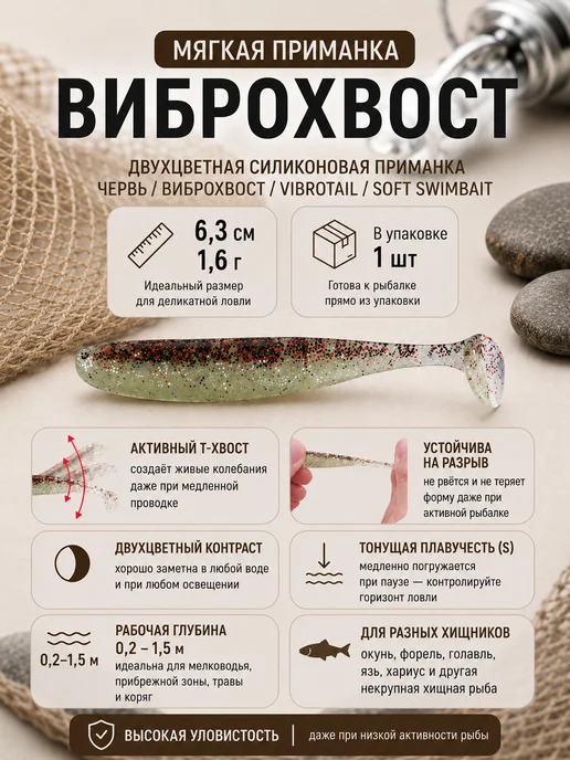 Нет бренда Виброхвост силиконовая приманка Червь на окуня 5.5см, 1.2г, 6.3см, 1,6 г, 1, 6 г, фото 2