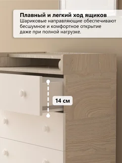 Комод пеленальный для новорожденных Mubi Mini 4 ящика Джунгли мебели. Цвет ясень шимо светлый, белый. Вид 4.