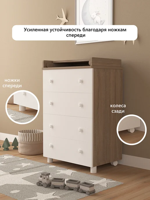 Джунгли мебели Комод пеленальный для новорожденных Mubi Mini 4 ящика, вариант, фото 6