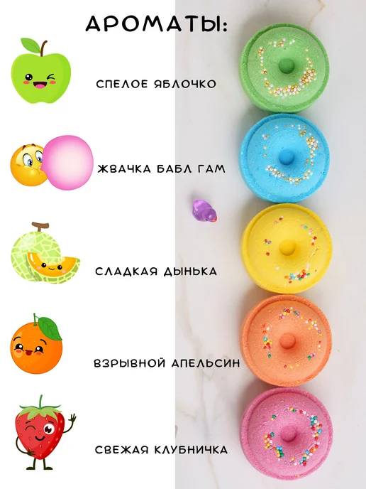 Ofcourse Бомбочки для ванны Пончики 5шт Набор мини, 5 шт, фото 2