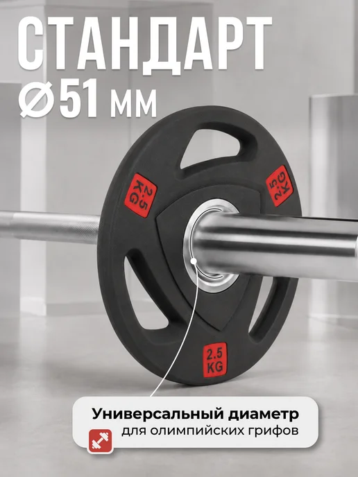 VictoryFit Блин для штанги гантелей грифа обрезиненные 2.5 кг. 51мм, 2,5 кг, фото 5