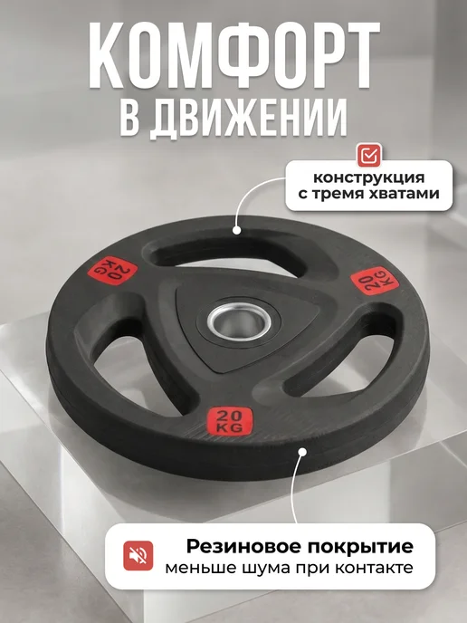 VictoryFit Блин для штанги гантелей грифа обрезиненные 15 кг. 51мм, 20 кг, фото 6